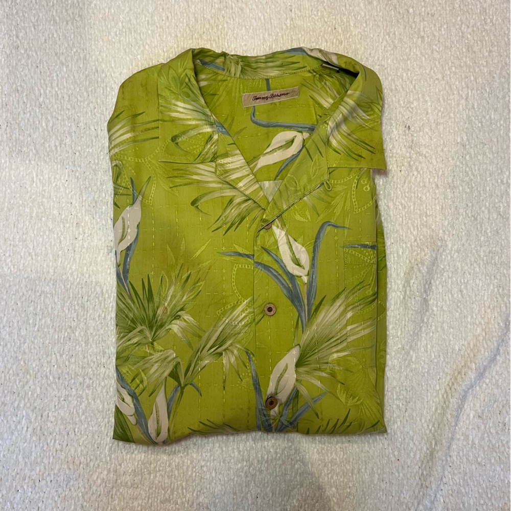 Tommy Bahama Silk Floral Green Shirt XXL